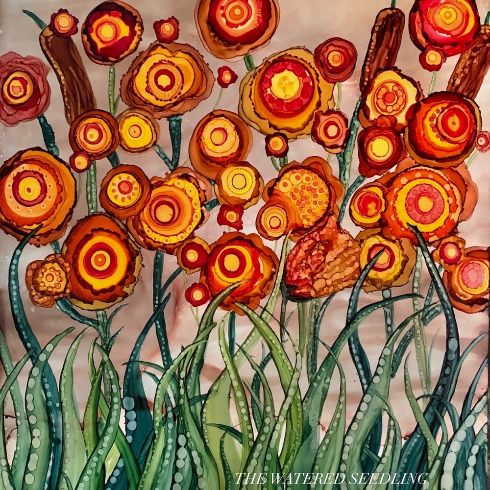 Fall Flower Print.  11x14 Alcohol Ink Abstract